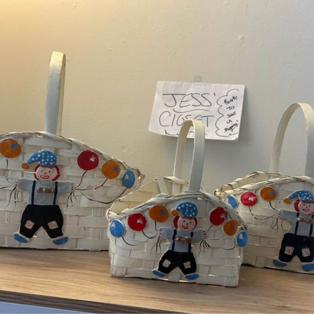 Cute Vintage Woven Clown Baskets Set of 3